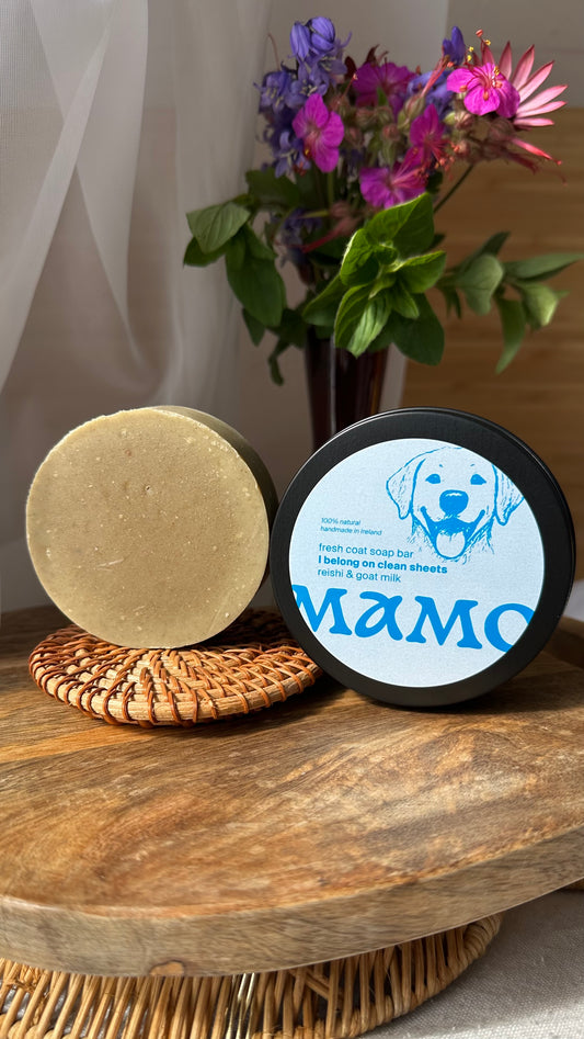 Close-up of herbal dog soap texture – handmade small batch