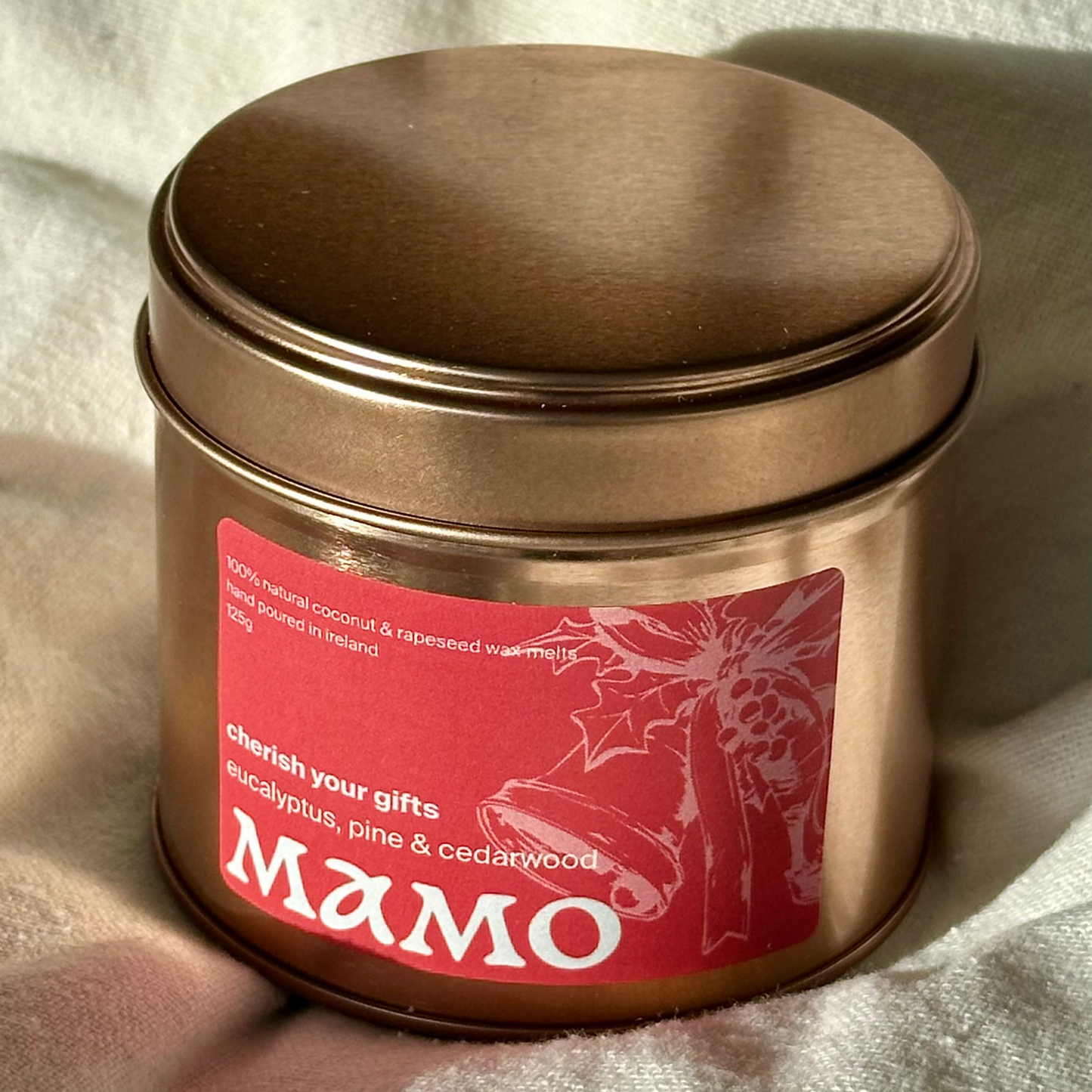 MAMO Cherish Your Gifts wax melts in matte rose gold tin
