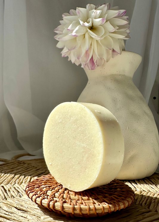 Close-up of creamy texture of colloidal oats chamomile face bar