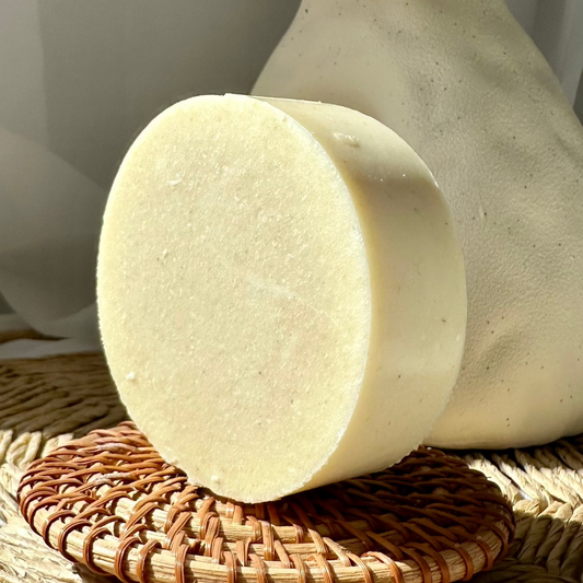 Close-up of creamy texture of colloidal oats chamomile face bar