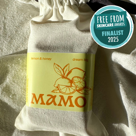 Eco-friendly lemon body soap in cotton bag