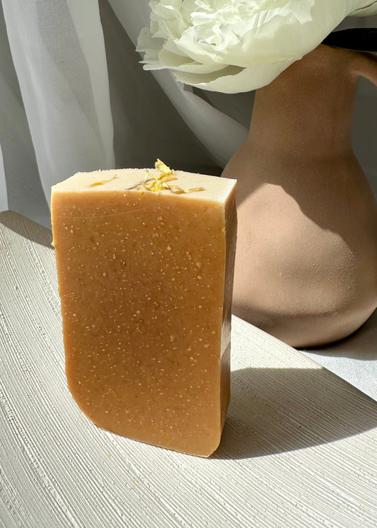 Calendula Chamomile Honey Soap Bar for oily skin close up