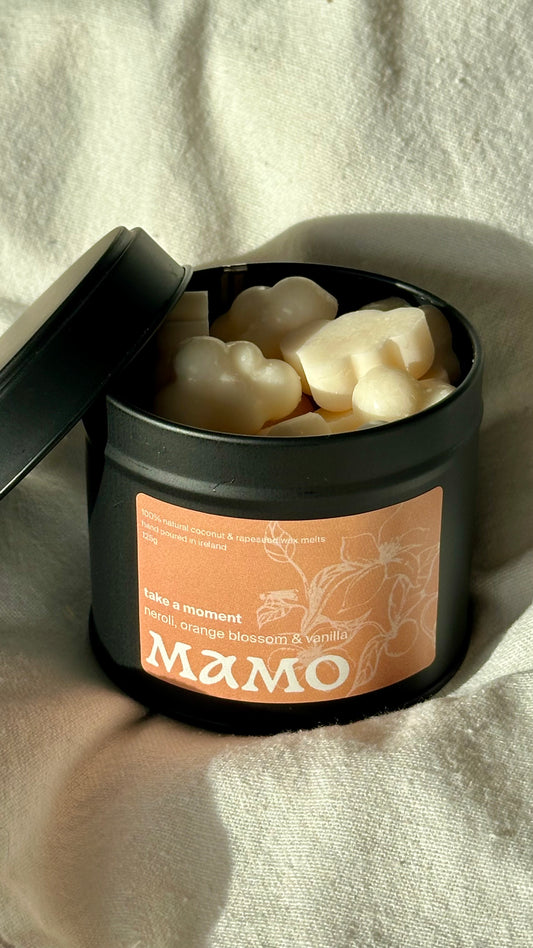 Floral-sweet wax melts with neroli, jasmine & vanilla. Hand-poured in Ireland with clean wax. Up to 60 hours of romantic, nostalgic fragrance.